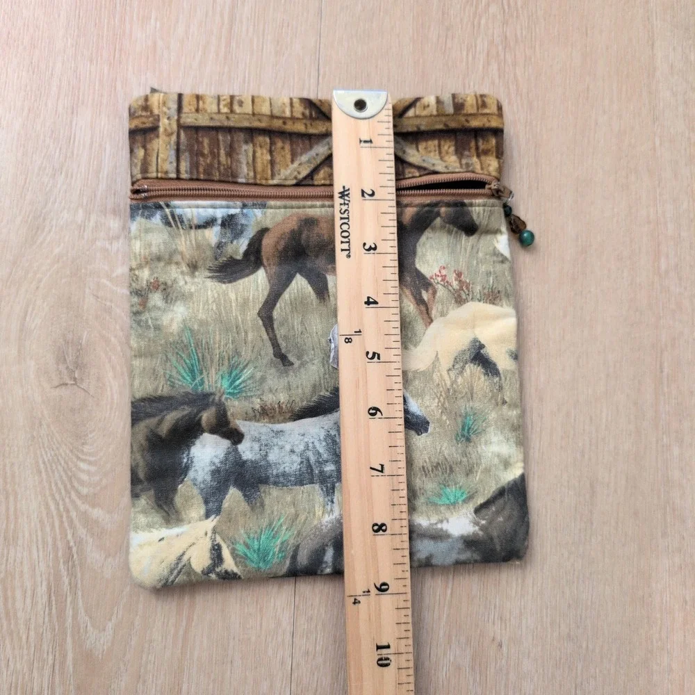 Handmade Wild Horse Print Fabric Zipper Pouch Equestrian Makeup Bag 7.5x9